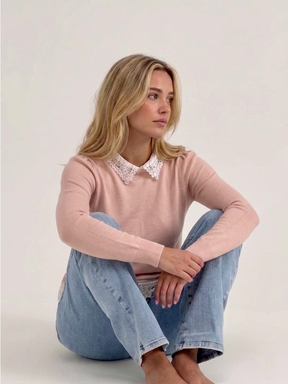 NWT Adrianna Papell Blush Pink Lightweight Knit Sweater with Crochet Lace Trim ✨